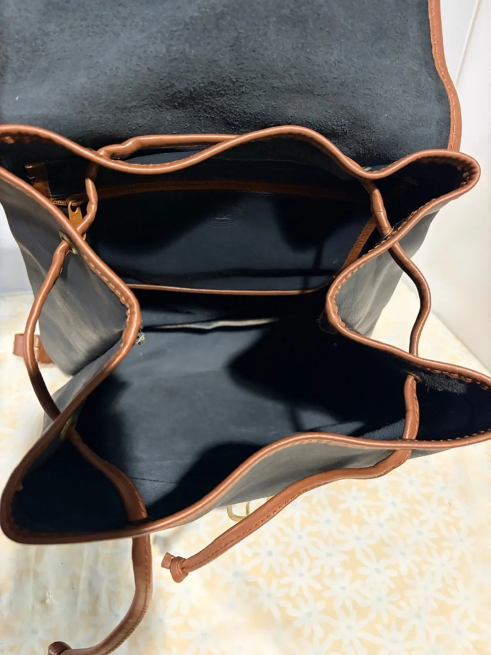 Men's Black and Brown Leather‎ Backpack